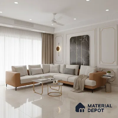 Marble Floor & Wall Large Format Tile TL 10211 Iris Beige 6 ft x 4 ft Glossy Finish Vitrified Tile - 9 mm | Suitable for Living Room, Bedroom & Bathroom | Adhesive and Spacers Must be Used During Installation