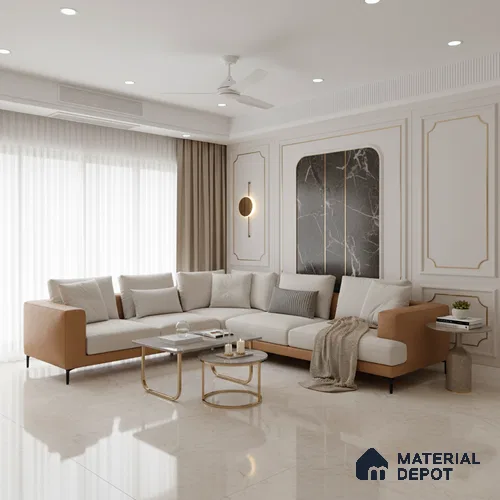 Marble Floor & Wall Large Format Tile TL 10211 Iris Beige 6 ft x 4 ft Glossy Finish Vitrified Tile - 9 mm | Suitable for Living Room, Bedroom & Bathroom | Adhesive and Spacers Must be Used During Installation
