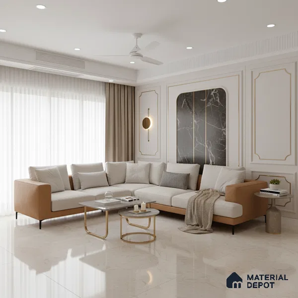 Marble Floor & Wall Large Format Tile TL 10211 Iris Beige 6 ft x 4 ft Glossy Finish Vitrified Tile - 9 mm | Suitable for Living Room, Bedroom & Bathroom | Adhesive and Spacers Must be Used During Installation