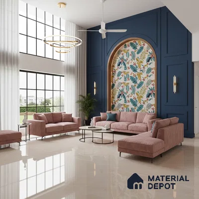 Marble Floor Large Format Tile TL 10213 Omani Beige 6 ft x 4 ft Glossy Finish Vitrified Colorbody Tile - 15 mm | Suitable for Living Room, Bedroom & Bathroom | Adhesive and Spacers Must be Used During Installation