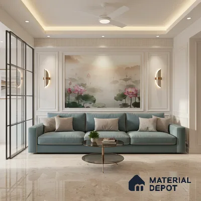 Marble Floor Large Format Tile TL 10217 Breccia Natural 6 ft x 4 ft Glossy Finish Vitrified Colorbody Tile - 15 mm | Suitable for Living Room, Bedroom & Bathroom | Adhesive and Spacers Must be Used During Installation