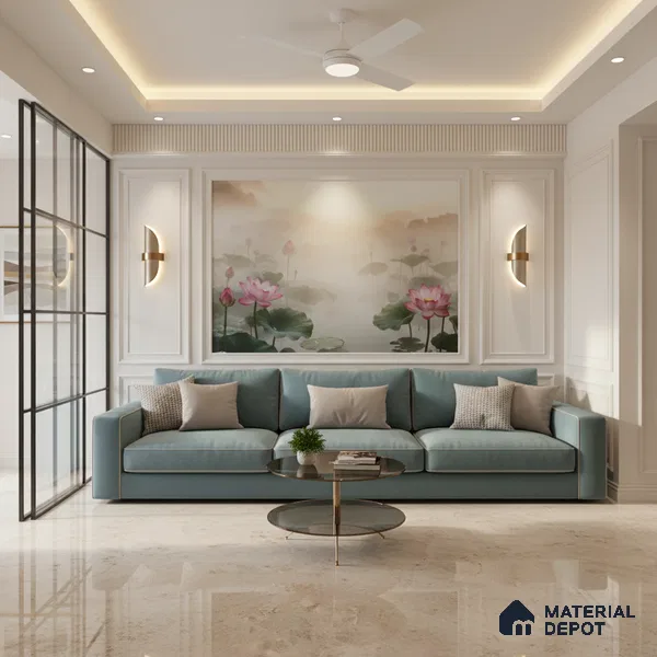 Marble Floor Large Format Tile TL 10217 Breccia Natural 6 ft x 4 ft Glossy Finish Vitrified Colorbody Tile - 15 mm | Suitable for Living Room, Bedroom & Bathroom | Adhesive and Spacers Must be Used During Installation