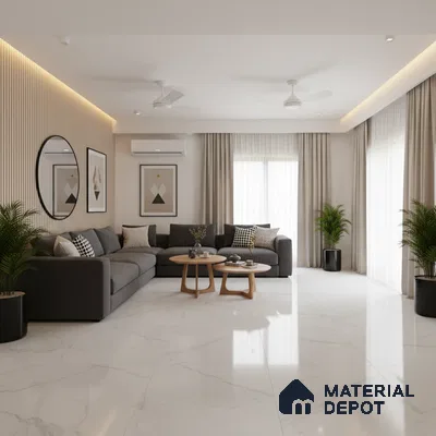 Large Format Marble Floor Tile TL 10220 Paris Bianco Glossy Finish Vitrified Tile - 15 mm | Suitable for Living Room, Bedroom, Office | Adhesive and Spacers Must be Used During Installation