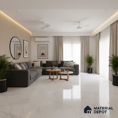Large Format Marble Floor Tile TL 10220 Paris Bianco Glossy Finish Vitrified Tile - 15 mm | Suitable for Living Room, Bedroom, Office | Adhesive and Spacers Must be Used During Installation