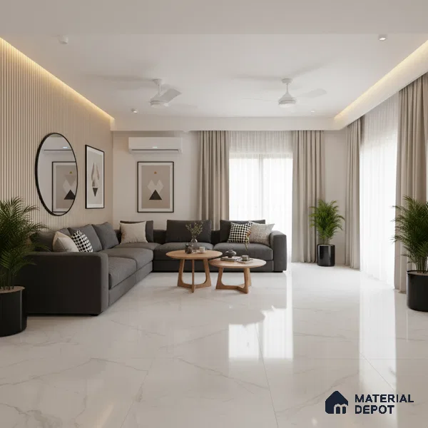 Large Format Marble Floor Tile TL 10220 Paris Bianco Glossy Finish Vitrified Tile - 15 mm | Suitable for Living Room, Bedroom, Office | Adhesive and Spacers Must be Used During Installation
