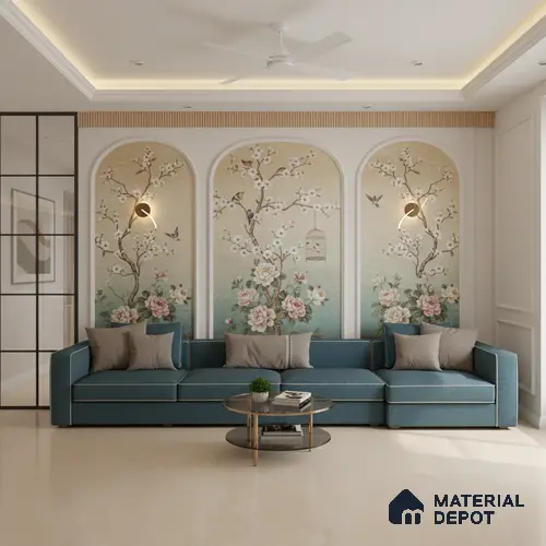 Large Format Marble Floor & Wall Tile TL 10254 Macroni Crema Carving Matte Finish Vitrified Tile - 9 mm | Suitable for Kitchen, Bathroom, Bedroom & Office | Adhesive and Spacers Must be Used During Installation