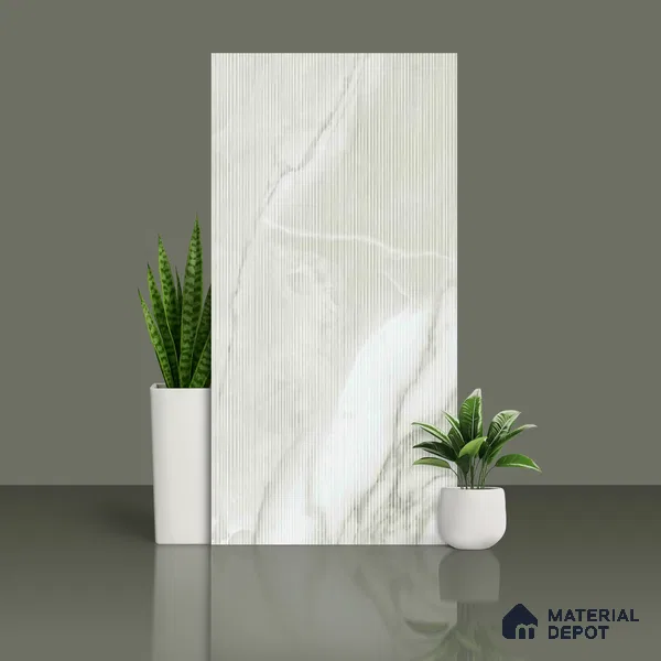 Marble & Punch Carrara Wall Tile TL 10261 C Cool White 4 ft x 2 ft Matte Finish Vitrified Tile - 9 mm | 4 Random Designs | Suitable for Living Room, Dining, Feature / Accent Walls