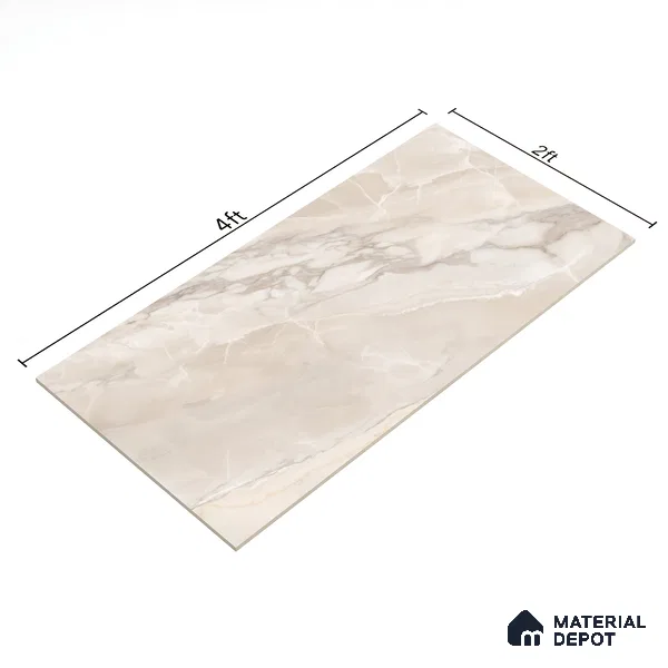 Marble Onyx Wall & Floor Tile TL 10261 E Almond Cream 4 ft x 2 ft Matte Finish Vitrified Tile - 9 mm | 4 Random Designs | Suitable For Living Room, Bedroom, Kitchen