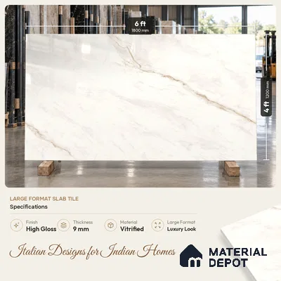 Marble Floor & Wall Tile TL 10263 Michaelangelo Marble 6 ft x 4 ft Carving High Gloss Finish Vitrified Large Format Tile - 9 mm | Suitable for Living Room, Bedroom, Bathroom | Adhesive and Spacers Must be Used During Installation