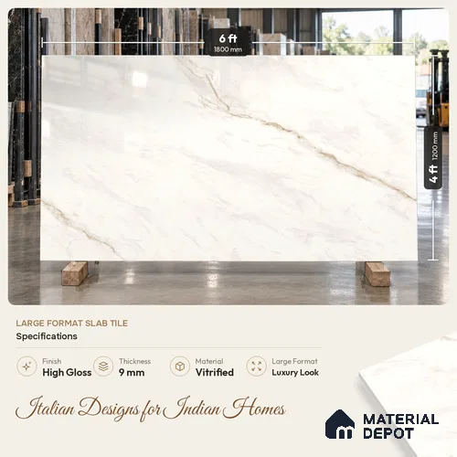 Marble Floor & Wall Tile TL 10263 Michaelangelo Marble 6 ft x 4 ft Carving High Gloss Finish Vitrified Large Format Tile - 9 mm | Suitable for Living Room, Bedroom, Bathroom | Adhesive and Spacers Must be Used During Installation