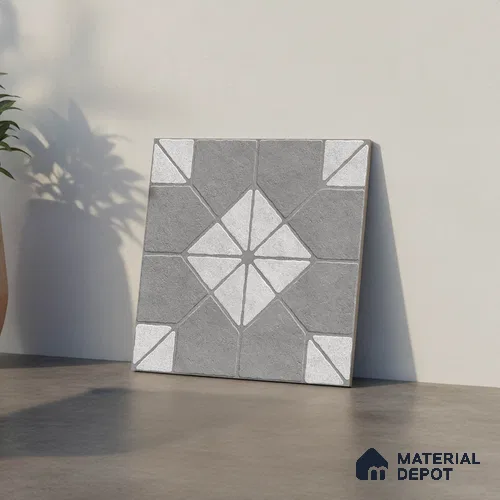 Grey Stone Floor Tile TL 10276 Blend Grey 16 inch x 16 inch Vitrified Carving Matte Finish - 12 mm | Pattern Alignment May Vary | 2-3 mm Spacer is Mandatory