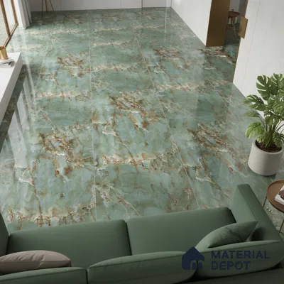 Marble Floor & Wall Tile TL 10278 Emerald Onyx 4 ft x 2 ft Glossy Finish Vitrified Tile - 9 mm | Suitable for Living Room, Bedroom & Bathroom
