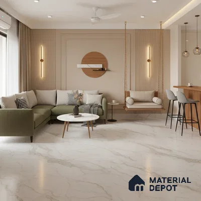 Marble Floor & Wall Large Format Tile TL 10279 Glister Gold 6 ft x 4 ft Satin Finish Vitrified Tile - 9 mm | Suitable for Living Room, Bedroom & Bathroom | Adhesive and Spacers Must be Used During Installation