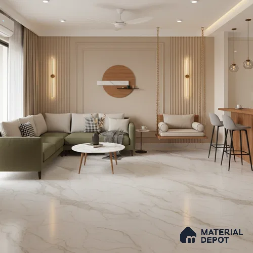 Marble Floor & Wall Large Format Tile TL 10279 Glister Gold 6 ft x 4 ft Satin Finish Vitrified Tile - 9 mm | Suitable for Living Room, Bedroom & Bathroom | Adhesive and Spacers Must be Used During Installation