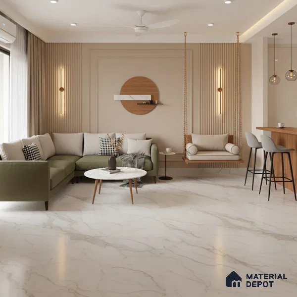 Marble Floor & Wall Large Format Tile TL 10279 Glister Gold 6 ft x 4 ft Satin Finish Vitrified Tile - 9 mm | Suitable for Living Room, Bedroom & Bathroom | Adhesive and Spacers Must be Used During Installation