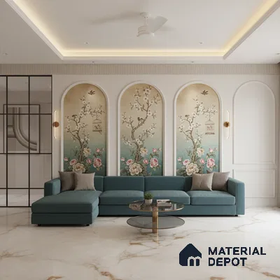 Marble Floor & Wall Large Format Tile TL 10280 Frozen Beige 6 ft x 4 ft Satin Finish Vitrified Tile - 9 mm | Suitable for Living Room, Bedroom & Bathroom | Adhesive and Spacers Must be Used During Installation (Sample)