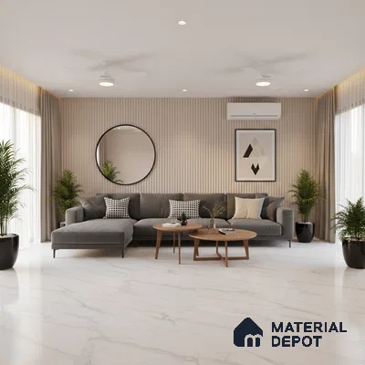 Marble Floor Large Format Tile TL 10281 Misty Pearl 6 ft x 4 ft Carving Matte Finish Vitrified Colorbody Tile - 15 mm | Suitable for Living Room, Bedroom & Bathroom | Adhesive and Spacers Must be Used During Installation
