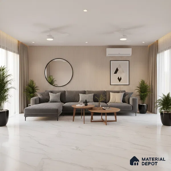 Marble Floor Large Format Tile TL 10281 Misty Pearl 6 ft x 4 ft Carving Matte Finish Vitrified Colorbody Tile - 15 mm | Suitable for Living Room, Bedroom & Bathroom | Adhesive and Spacers Must be Used During Installation