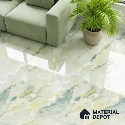 Floor & Wall Tile TL 10284 Rexona Green 4 ft x 2 ft PGVT Vitrified High Gloss Finish - 9 mm  Suitable For Living Room, Bedroom, Bathroom, Kitchen