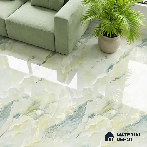 Floor & Wall Tile TL 10284 Rexona Green 4 ft x 2 ft PGVT Vitrified High Gloss Finish - 9 mm  Suitable For Living Room, Bedroom, Bathroom, Kitchen