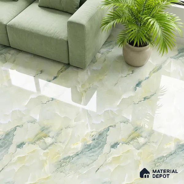 Floor & Wall Tile TL 10284 Rexona Green 4 ft x 2 ft PGVT Vitrified High Gloss Finish - 9 mm  Suitable For Living Room, Bedroom, Bathroom, Kitchen