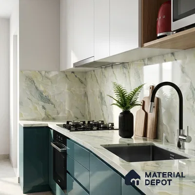Floor & Wall Tile TL 10284 Rexona Green 4 ft x 2 ft PGVT Vitrified High Gloss Finish - 9 mm  Suitable For Living Room, Bedroom, Bathroom, Kitchen