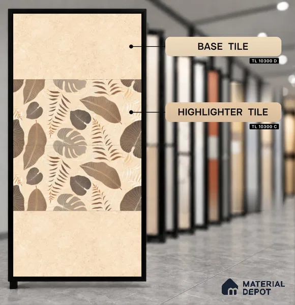 Highlighter Wall Tile TL 10300 C Sierra Beige Decor 4 ft x 2 ft Glossy Finish Vitrified Tile - 9 mm | Suitable For Bathroom, Accent/Feature Wall, Dining Area