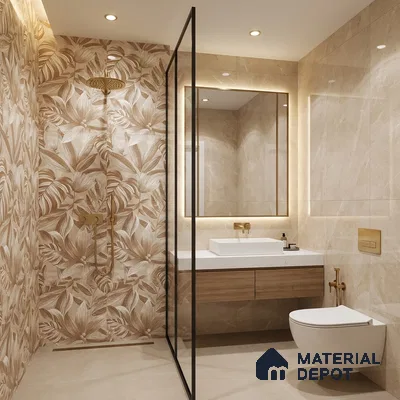 Floral Wall Tile TL 10301 B Desert Beige Decor 4 ft x 2 ft Glossy Finish Vitrified Tile - 9 mm | Suitable for Bathroom, Accent/Feature Wall, Foyer