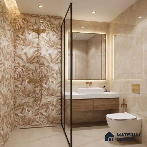 Floral Wall Tile TL 10301 B Desert Beige Decor 4 ft x 2 ft Glossy Finish Vitrified Tile - 9 mm  | Suitable For Living Room, Bedroom, Dining Area