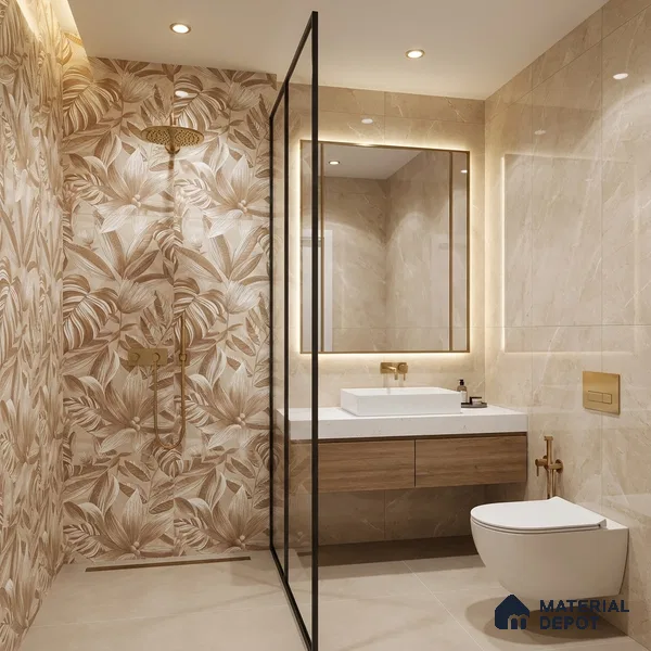 Floral Wall Tile TL 10301 B Desert Beige Decor 4 ft x 2 ft Glossy Finish Vitrified Tile - 9 mm | Suitable for Bathroom, Accent/Feature Wall, Foyer