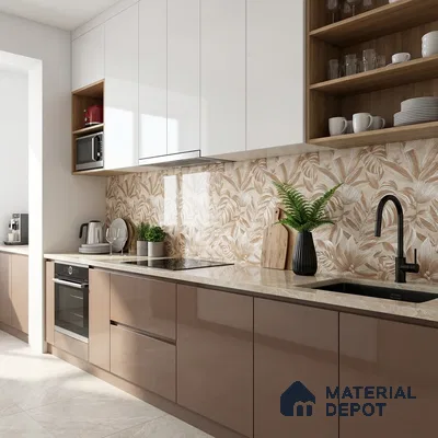 Floral Wall Tile TL 10301 B Desert Beige Decor 4 ft x 2 ft Glossy Finish Vitrified Tile - 9 mm | Suitable for Bathroom, Accent/Feature Wall, Foyer