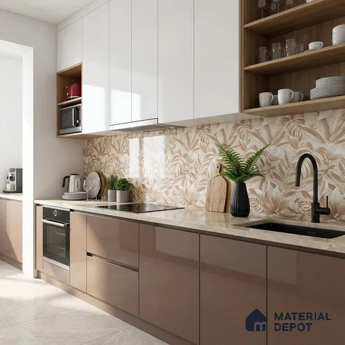 Floral Wall Tile TL 10301 B Desert Beige Decor 4 ft x 2 ft Glossy Finish Vitrified Tile - 9 mm | Suitable for Bathroom, Accent/Feature Wall, Foyer