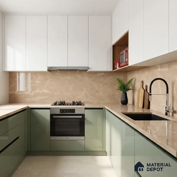 Marble Floor & Wall Tile TL 10301 C Desert Brown 4 ft x 2 ft Glossy Finish Vitrified Tile - 9 mm | 4 Random Design | Suitable For Living Room, Bedroom, Dining Area