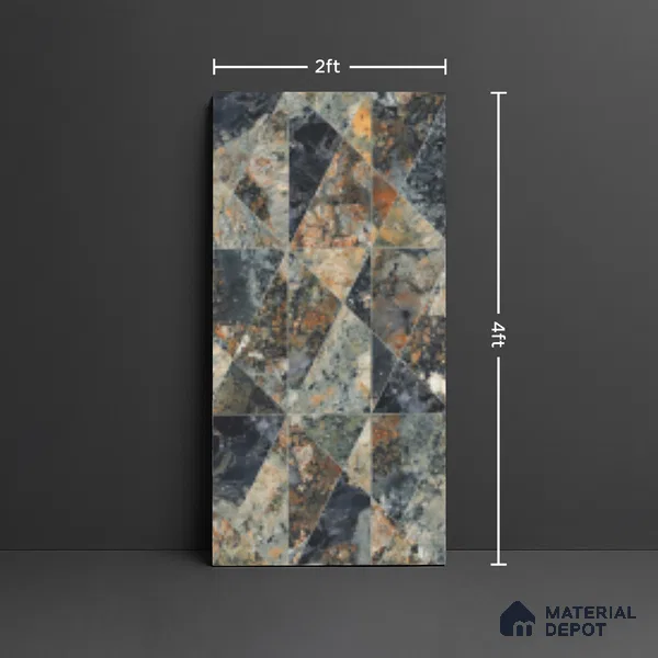 Multi Colour Patterned Floor & Wall Tile TL 10306 B Notturno Coal Decor 4 ft x 2 ft Vitrified Glossy Finish - 9 mm