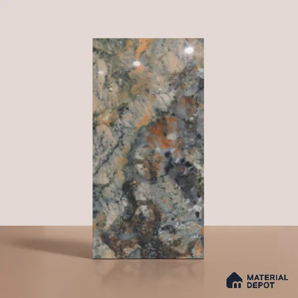 Marble Tundra Grey Wall & Floor Tile TL 10306 Slate Grey 4 ft x 2 ft Glossy Finish Vitrified Tile - 9 mm | Suitable For Living Room, Bedroom, Dining
