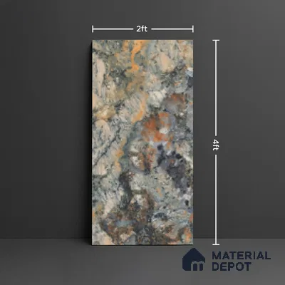 Marble Tundra Grey Wall & Floor Tile TL 10306 Slate Grey 4 ft x 2 ft Glossy Finish Vitrified Tile - 9 mm | Suitable For Living Room, Bedroom, Dining