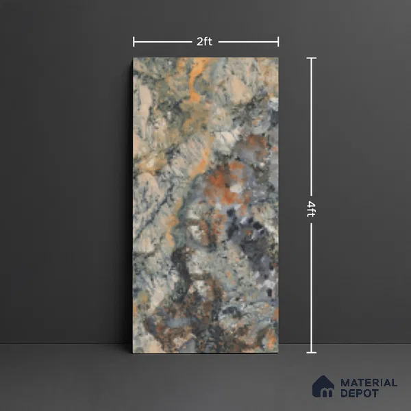 Marble Tundra Grey Wall & Floor Tile TL 10306 Slate Grey 4 ft x 2 ft Glossy Finish Vitrified Tile - 9 mm | Suitable For Living Room, Bedroom, Dining