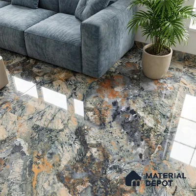 Multi Colour Marble Floor & Wall Tile TL 10306  Notturno Coal 4 ft x 2 ft Vitrified Glossy Finish - 9 mm