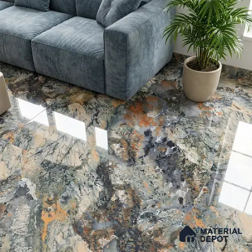 Multi Colour Marble Floor & Wall Tile TL 10306  Notturno Coal 4 ft x 2 ft Vitrified Glossy Finish - 9 mm