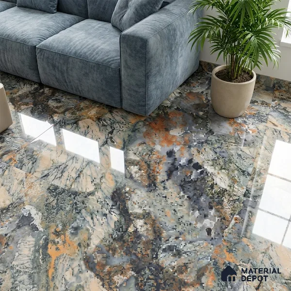 Multi Colour Marble Floor & Wall Tile TL 10306 Notturno Coal 4 ft x 2 ft Vitrified Glossy Finish - 9 mm