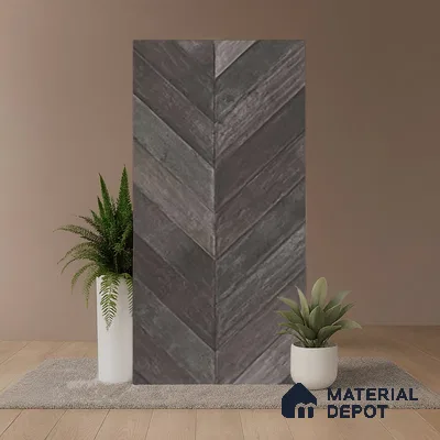 Brown Wood Floor & Wall Tile TL 10309 C  Chevron Wave Coal 4 ft x 2 ft Vitrified Carving Matte Finish - 9 mm