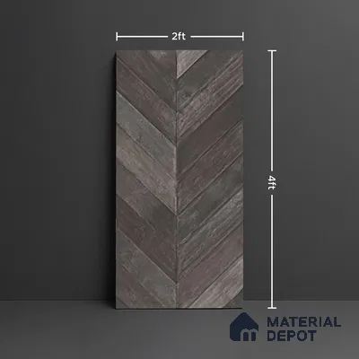 Brown Wood Floor & Wall Tile TL 10309 C  Chevron Wave Coal 4 ft x 2 ft Vitrified Carving Matte Finish - 9 mm