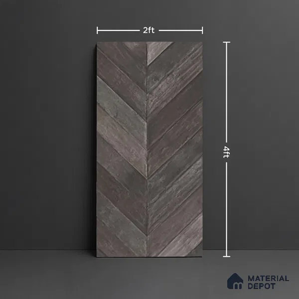 Brown Wood Floor & Wall Tile TL 10309 C  Chevron Wave Coal 4 ft x 2 ft Vitrified Carving Matte Finish - 9 mm