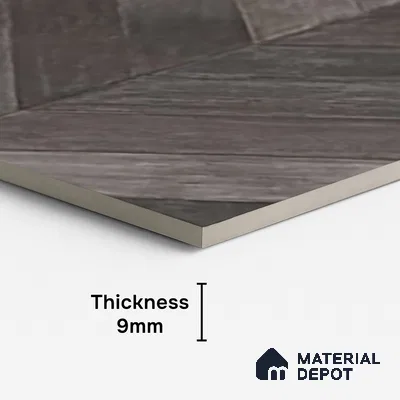 Brown Wood Floor & Wall Tile TL 10309 C  Chevron Wave Coal 4 ft x 2 ft Vitrified Carving Matte Finish - 9 mm