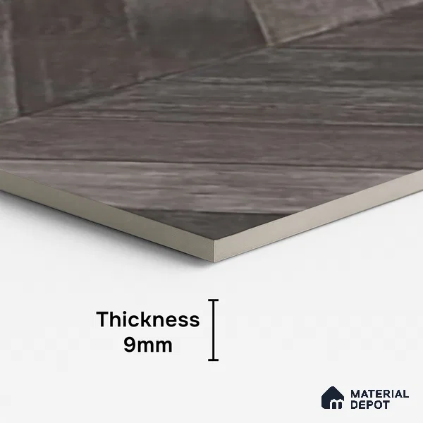 Brown Wood Floor & Wall Tile TL 10309 C  Chevron Wave Coal 4 ft x 2 ft Vitrified Carving Matte Finish - 9 mm