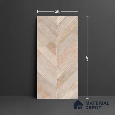Cream Wood Floor & Wall Tile TL 10309 D  Chevron Wave Sand 4 ft x 2 ft Vitrified Carving Matte Finish - 9 mm