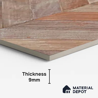 Brown Wood Floor & Wall Tile TL 10309 E  Chevron Wave Cinnamon 4 ft x 2 ft Vitrified Carving Matte Finish - 9 mm