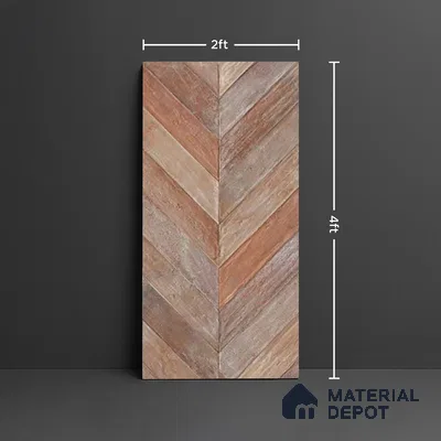Brown Wood Floor & Wall Tile TL 10309 E  Chevron Wave Cinnamon 4 ft x 2 ft Vitrified Carving Matte Finish - 9 mm