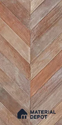 Brown Wood Floor & Wall Tile TL 10309 E  Chevron Wave Cinnamon 4 ft x 2 ft Vitrified Carving Matte Finish - 9 mm