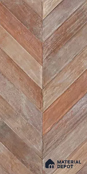 Brown Wood Floor & Wall Tile TL 10309 E Chevron Wave Cinnamon 4 ft x 2 ft Vitrified Carving Matte Finish - 9 mm